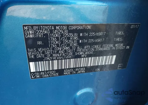 2017 Toyota Rav4 Le from USA, damaged, VIN JTMZFREV6HJ149811